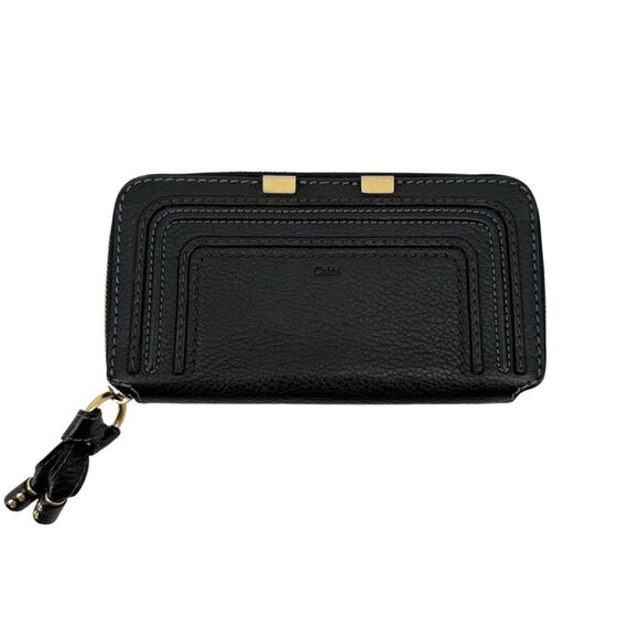 CHLOE Grained Calfskin Marcie Long Zip Around Wallet Textured Black Leather - Picture 3 of 13